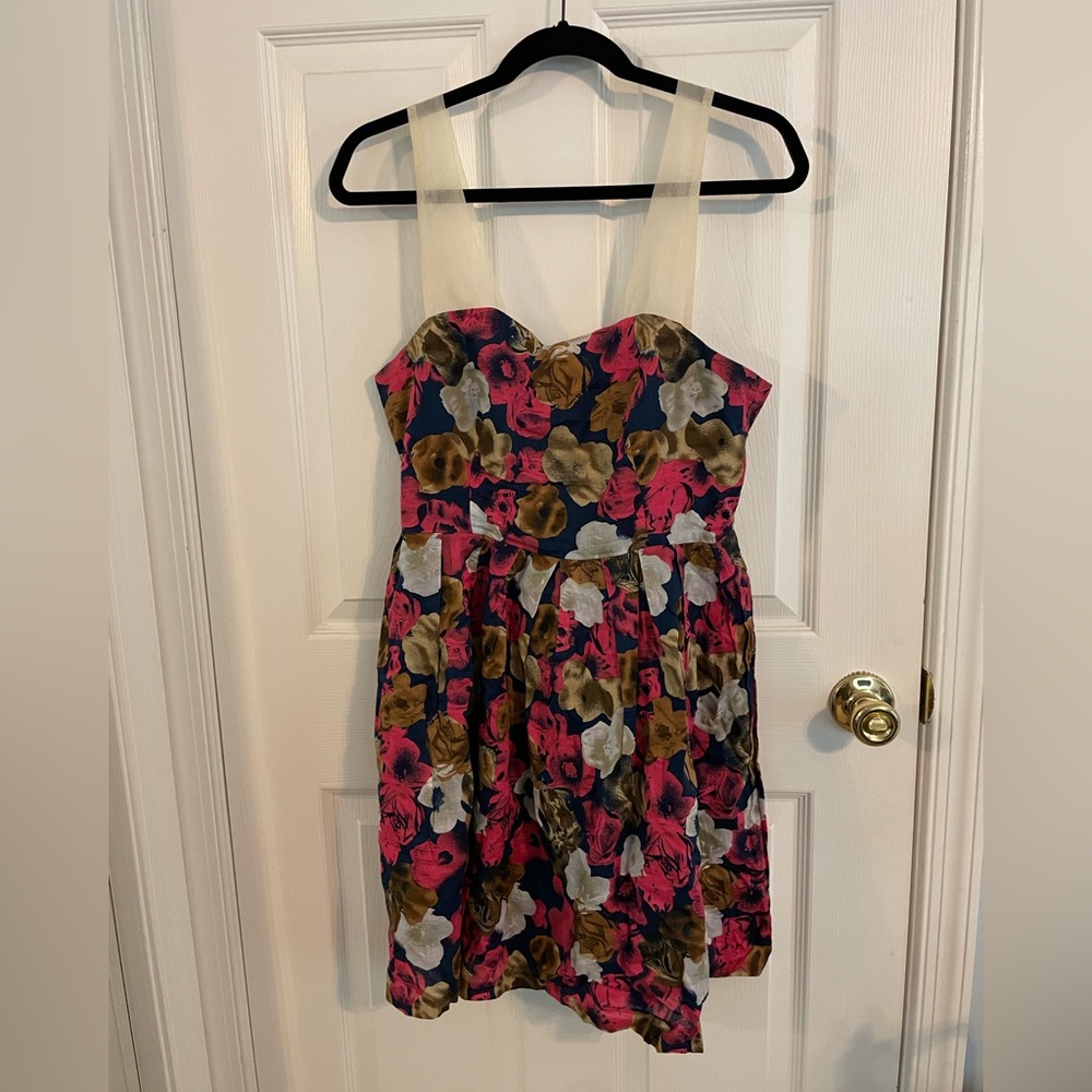 BB Dakota Floral Strapless Dress with Sheer Accents
